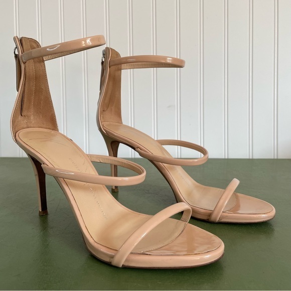 Giuseppe Zanotti Harmony Zip Heels/Sandals In Neutral Patent Leather *Italy*